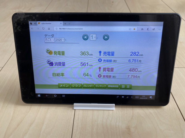 1月の太陽光発電量
